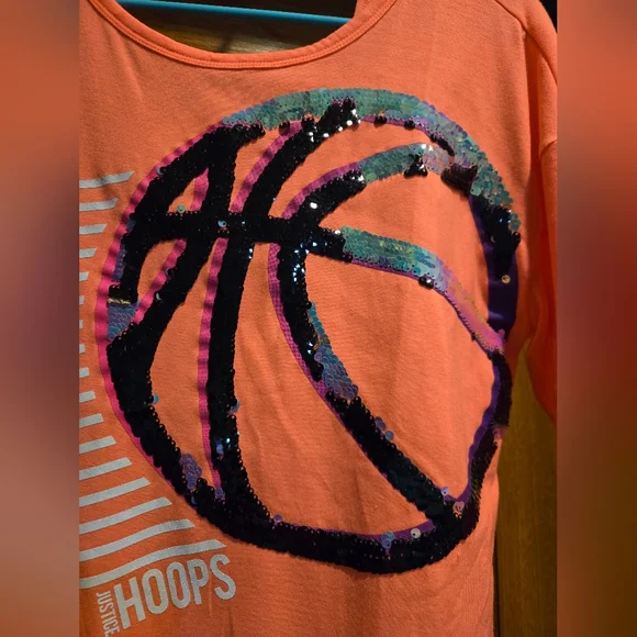 Justice Coral Sequin Basketball Long Sleeve Tee - Picture 5 of 11